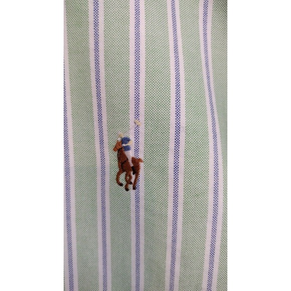 Ralph Lauren Shirt Men 18-34/35 Green Blue Striped Flesh Pony Casual Button Down - Picture 9 of 9